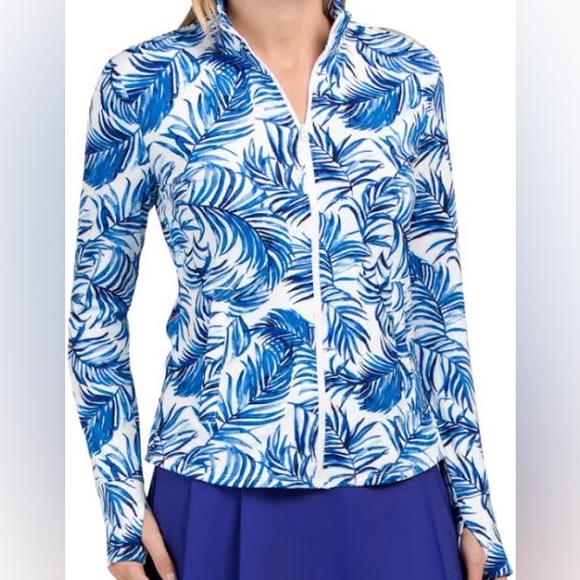 NWT Tommy Bahama Golf Full Zip Activewear Jacket Sz.XS UPF Blue Botanical Print - Picture 1 of 8